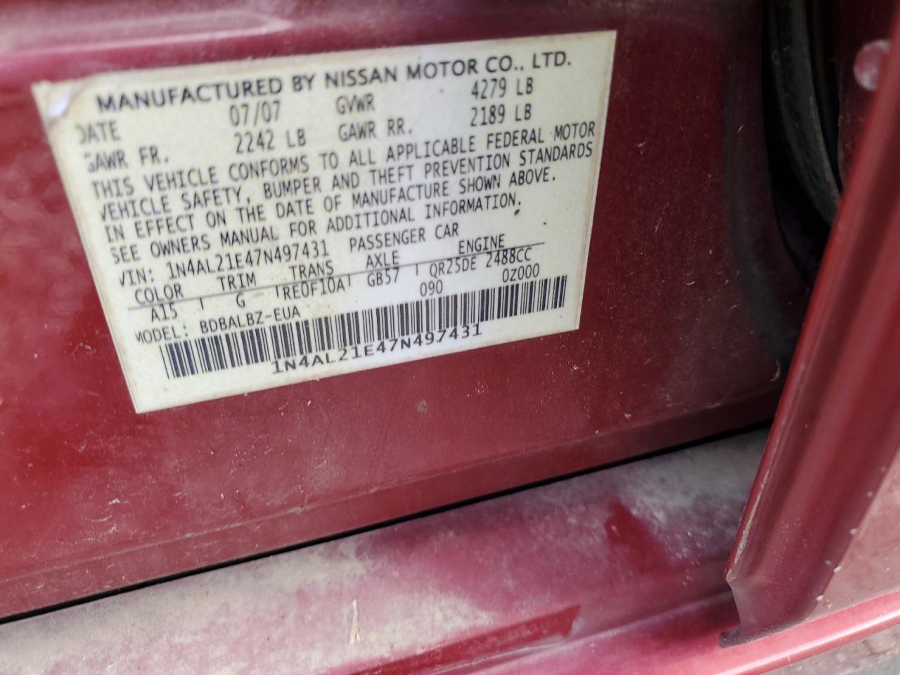 1N4AL21E47N497431 2007 Nissan Altima 2.5