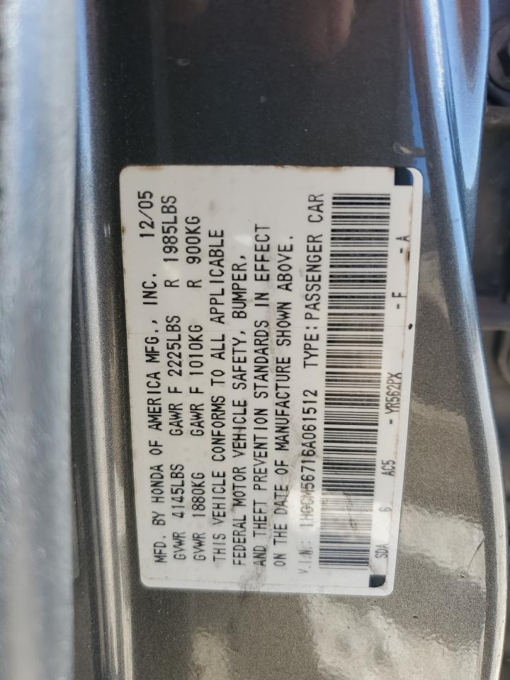 1HGCM56716A061512 2006 Honda Accord Ex