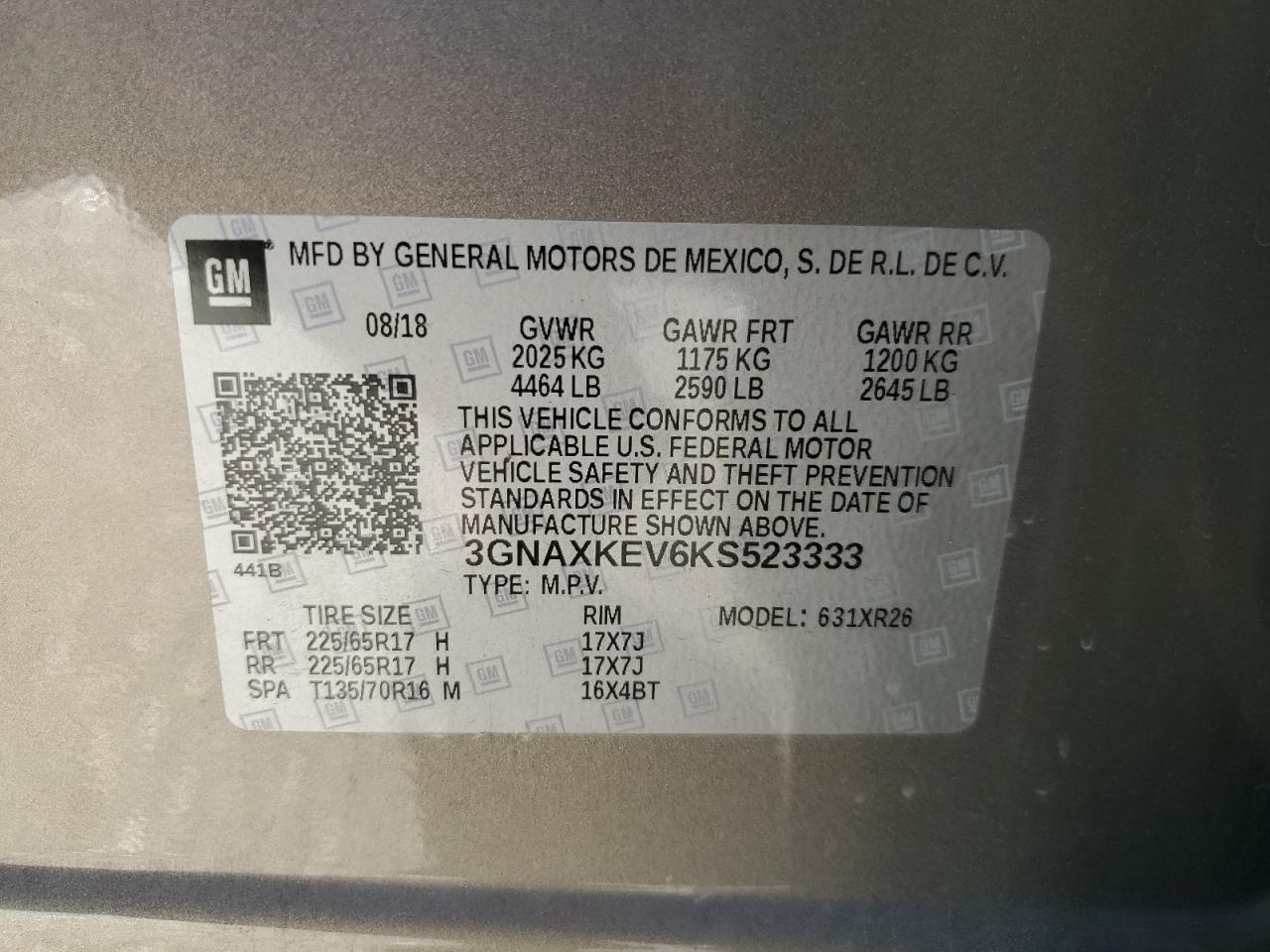 3GNAXKEV6KS523333 2019 CHEVROLET EQUINOX - Image 13