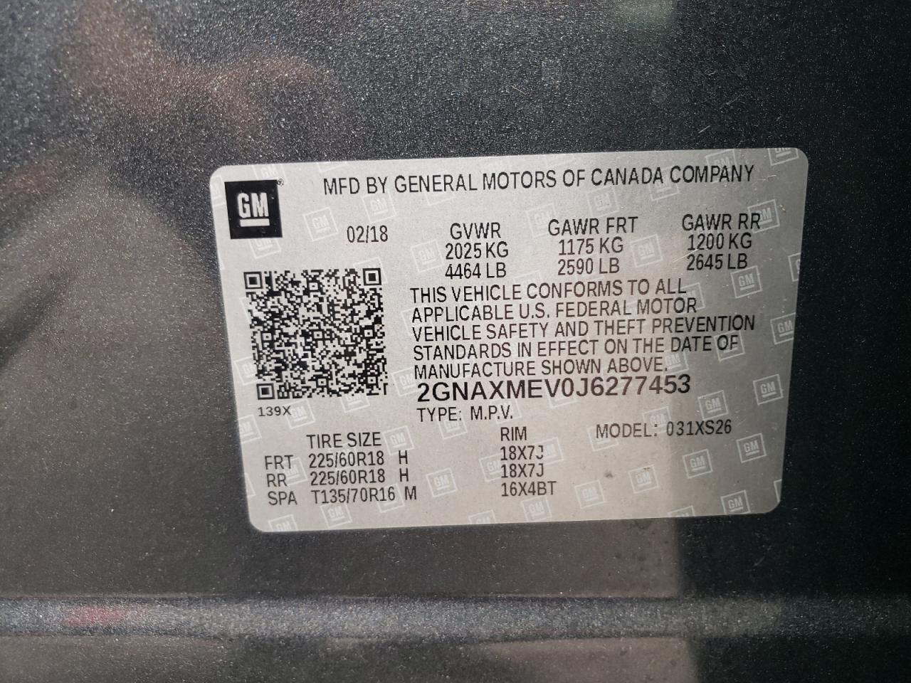 2GNAXMEV0J6277453 2018 Chevrolet Equinox Premier