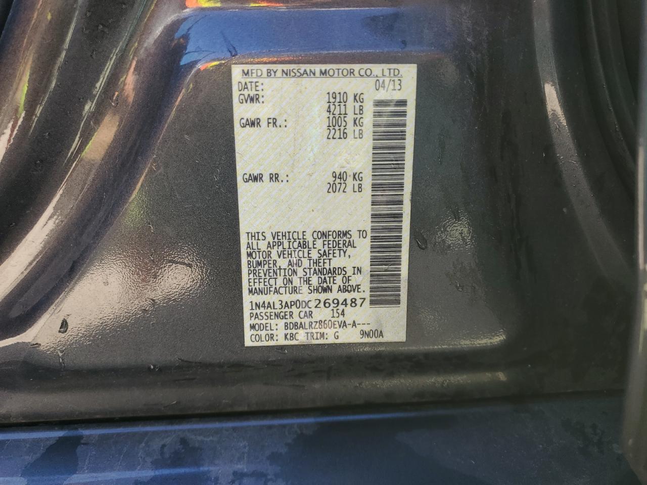 1N4AL3AP0DC269487 2013 Nissan Altima 2.5