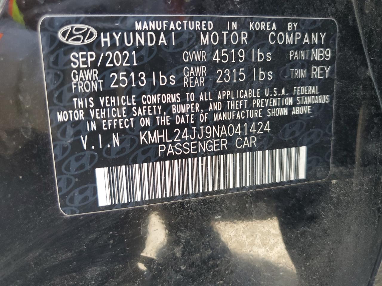 2022 Hyundai Sonata Hybrid VIN: KMHL24JJ9NA041424 Lot: 70693204