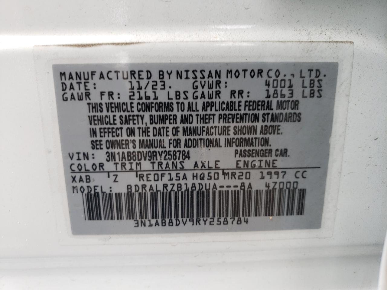 2024 Nissan Sentra Sr VIN: 3N1AB8DV9RY258784 Lot: 72732684