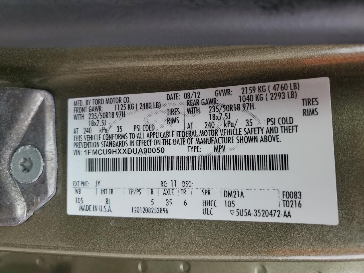 1FMCU9HXXDUA90050 2013 Ford Escape Sel