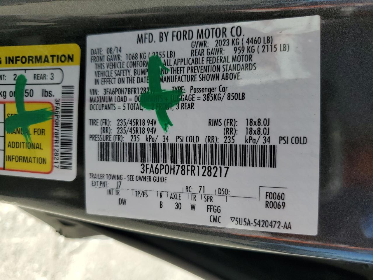 3FA6P0H78FR128217 2015 FORD FUSION - Image 12