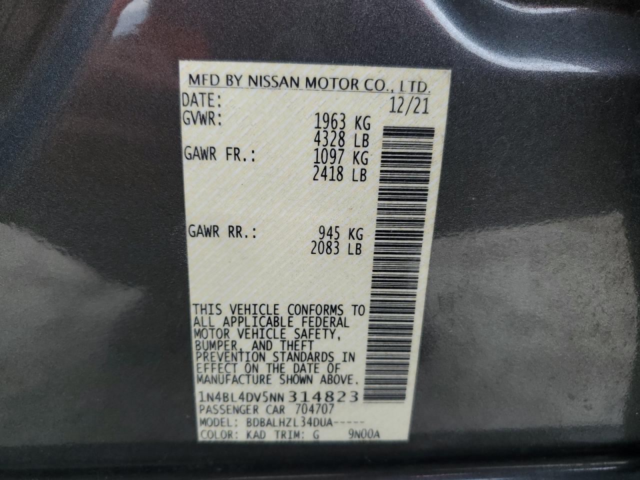 1N4BL4DV5NN314823 2022 Nissan Altima Sv