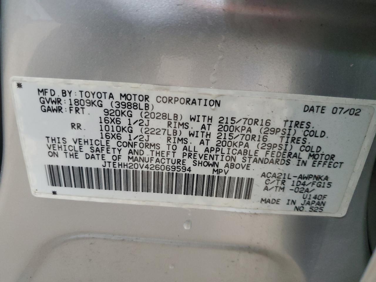 JTEHH20V426069594 2002 Toyota Rav4