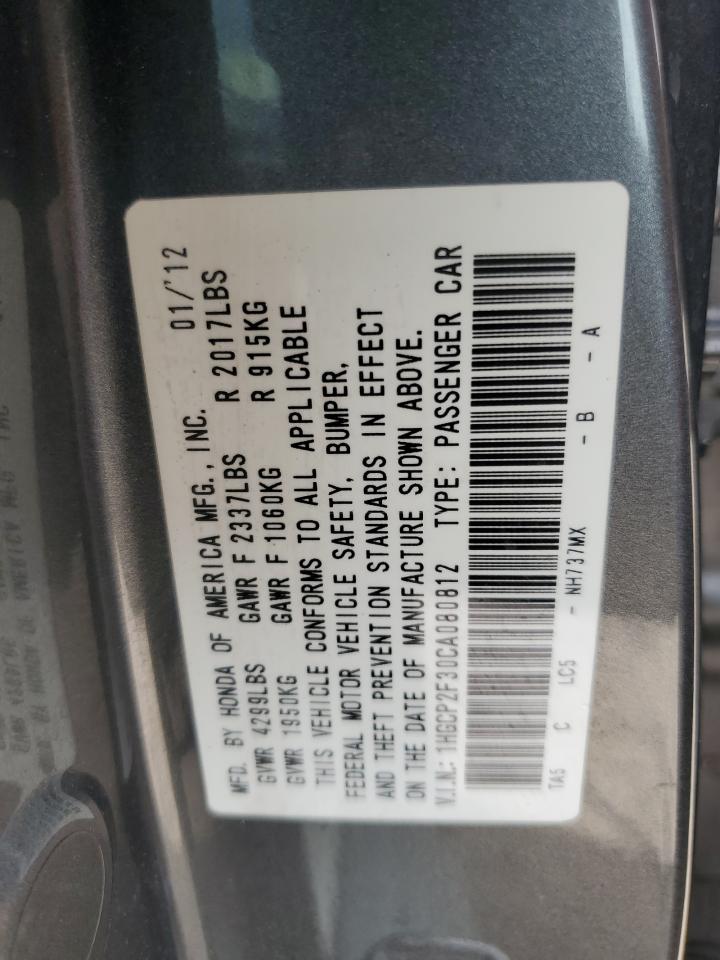 1HGCP2F30CA080812 2012 Honda Accord Lx