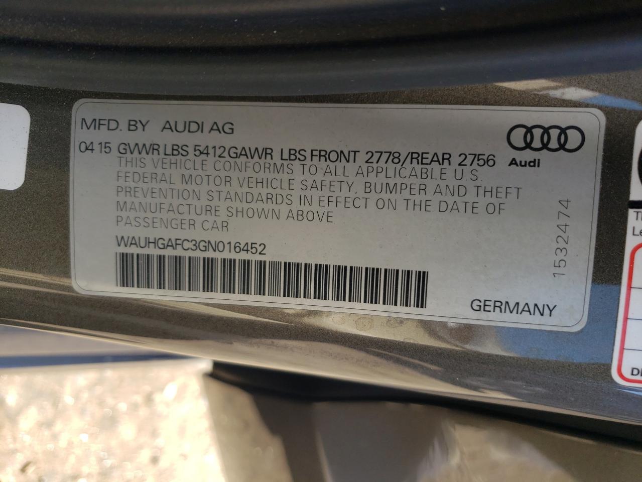 2016 Audi A6 Prestige VIN: WAUHGAFC3GN016452 Lot: 72812034