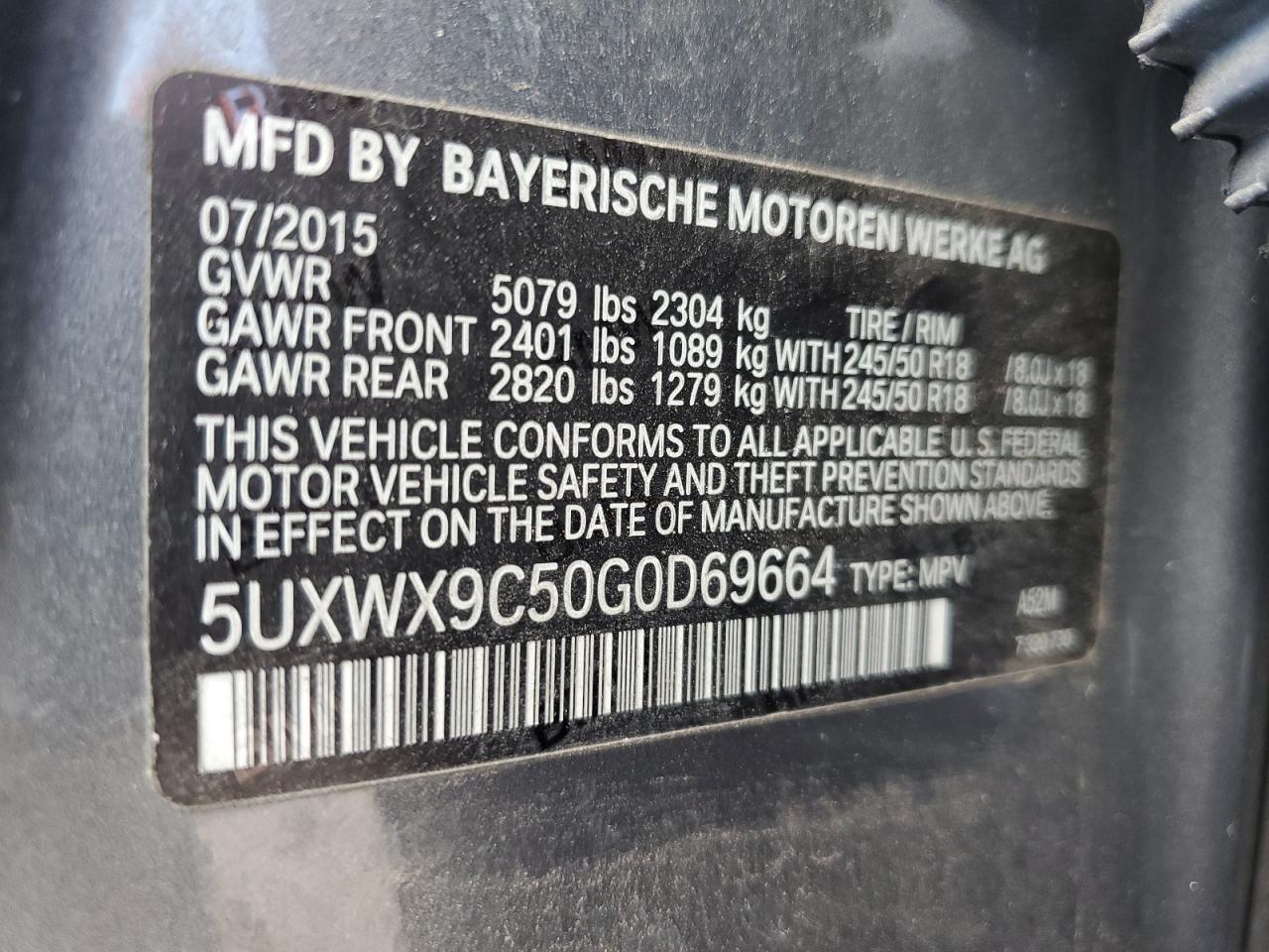 5UXWX9C50G0D69664 2016 BMW X3 xDrive28I