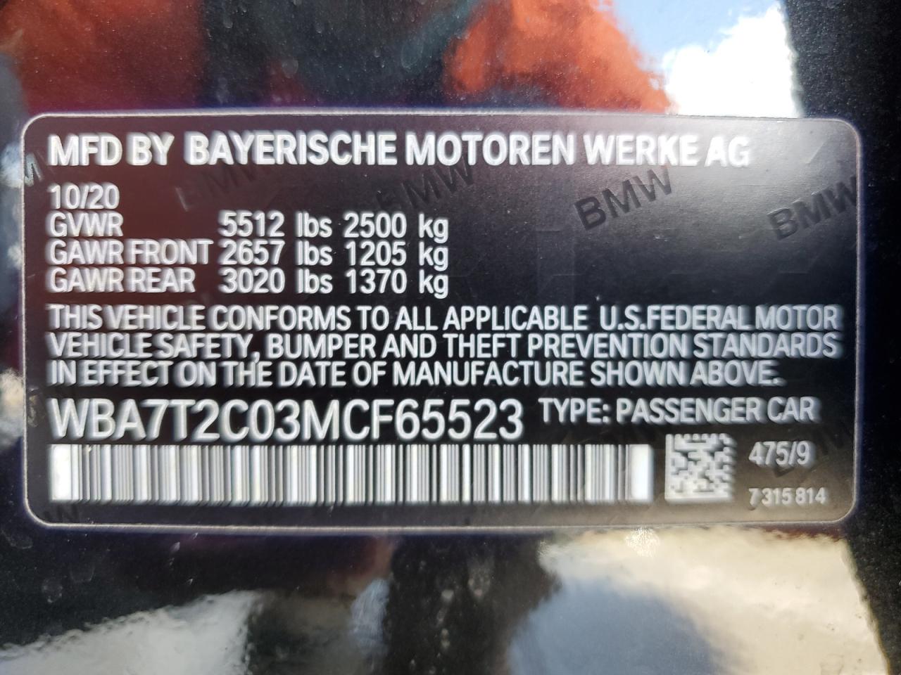 WBA7T2C03MCF65523 2021 BMW 740 I