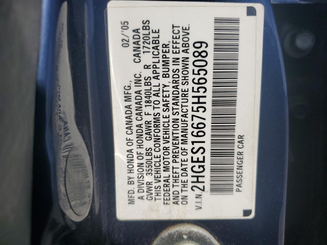 2HGES16675H565089 2005 Honda Civic Lx