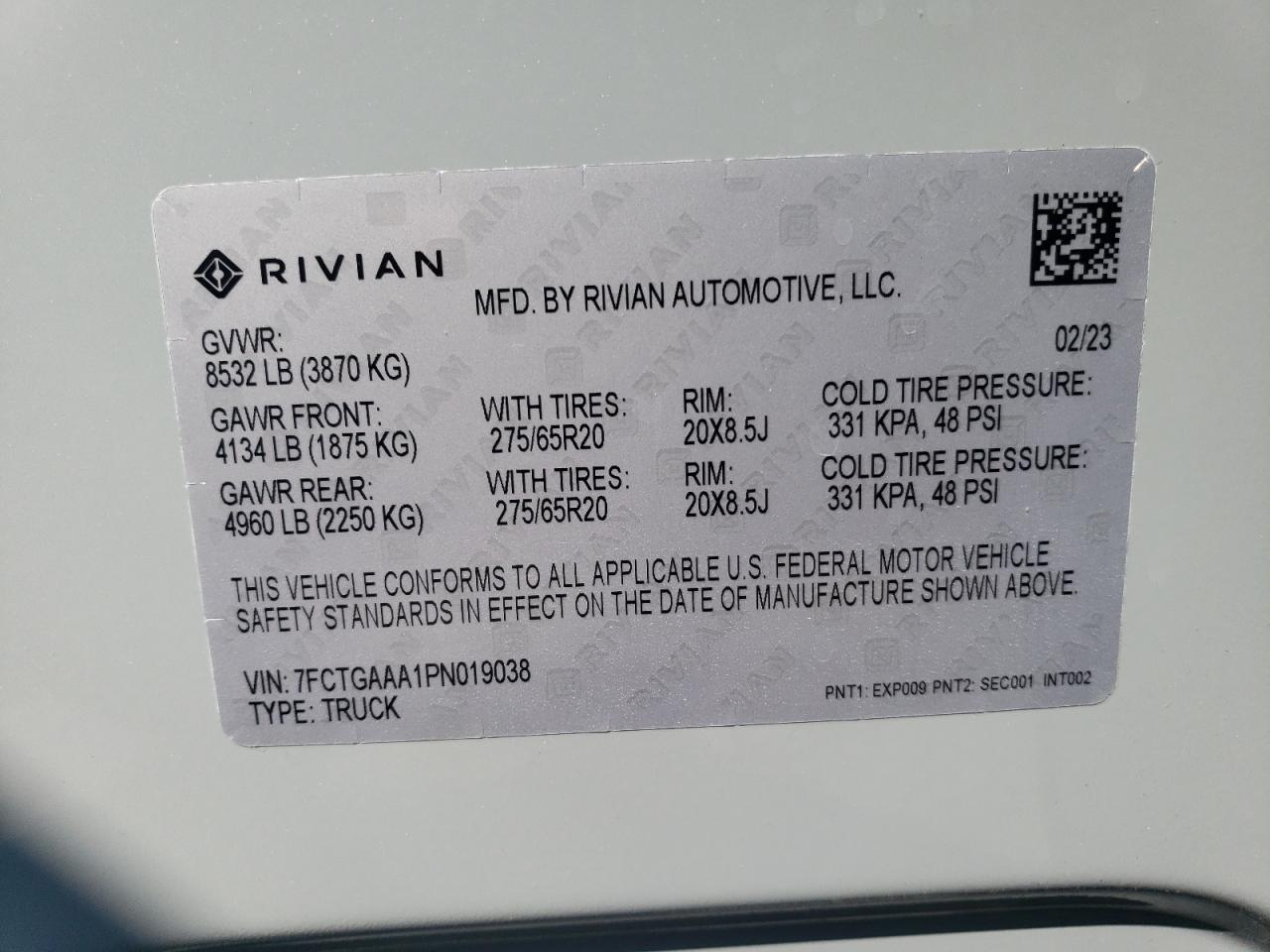 7FCTGAAA1PN019038 2023 Rivian R1T Adventure