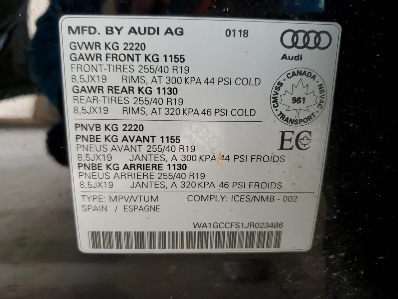 WA1GCCFS1JR023486 2018 Audi Q3 Technik