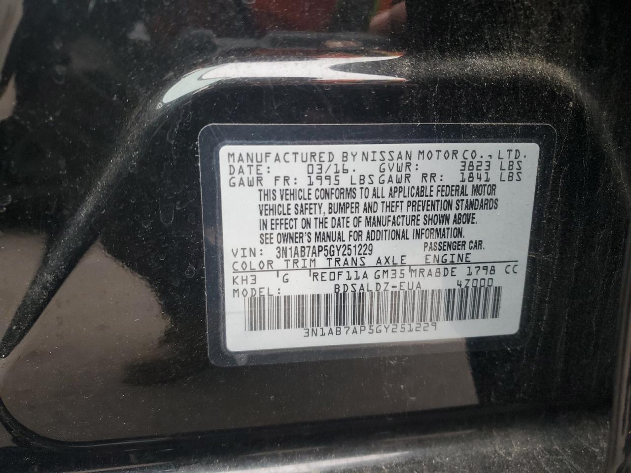 3N1AB7AP5GY251229 2016 Nissan Sentra S