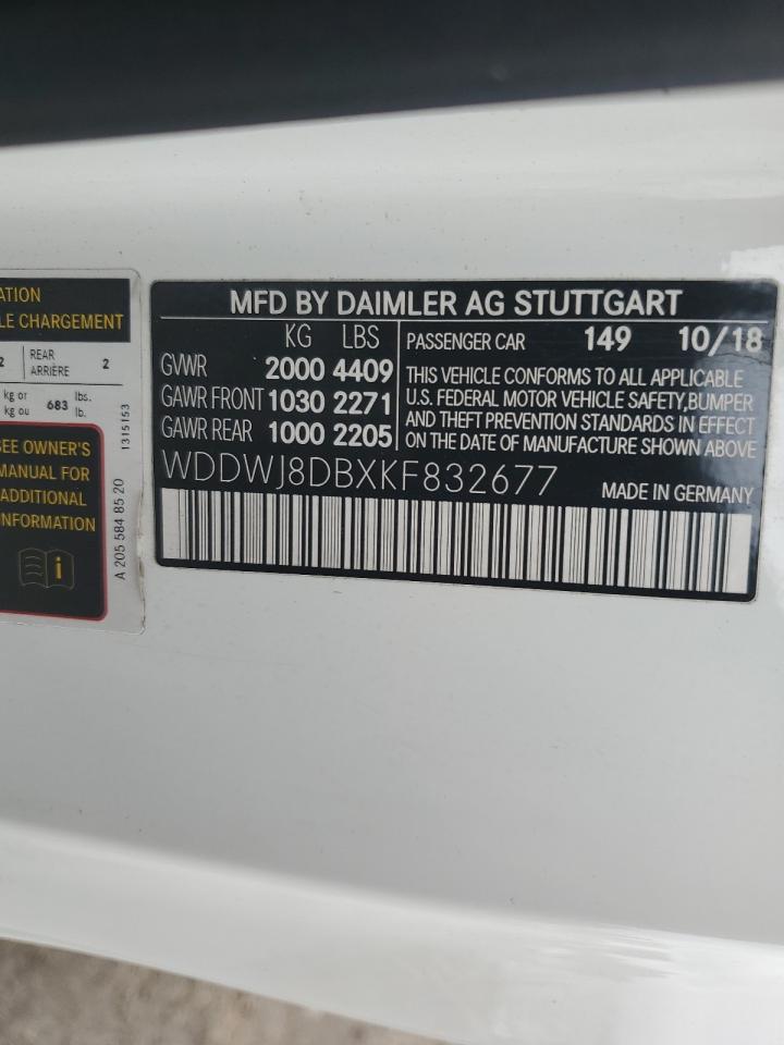 WDDWJ8DBXKF832677 2019 Mercedes-Benz C 300