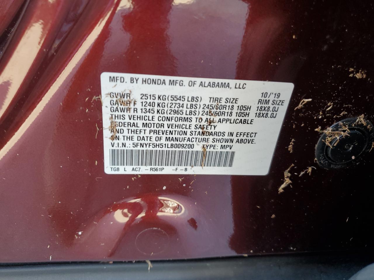 5FNYF5H51LB009200 2020 HONDA PILOT - Image 13