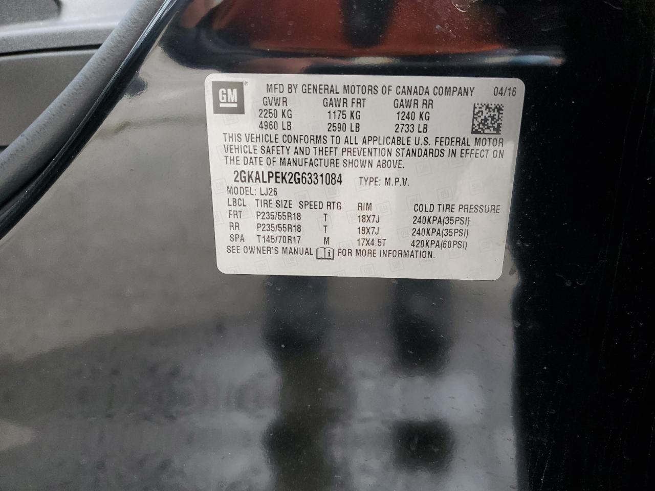 2GKALPEK2G6331084 2016 GMC Terrain Slt