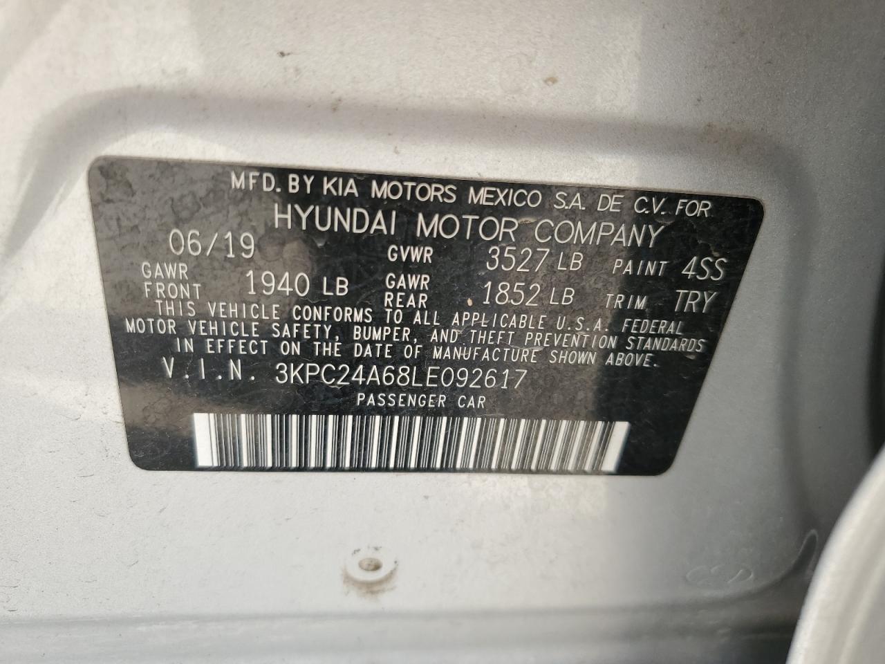 3KPC24A68LE092617 2020 Hyundai Accent Se