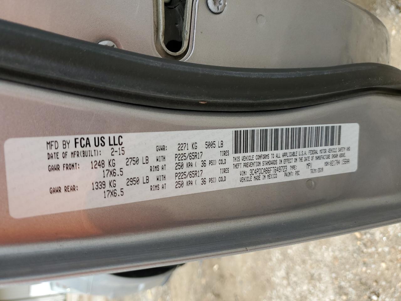 2015 Dodge Journey Se VIN: 3C4PDCAB6FT649723 Lot: 73541414