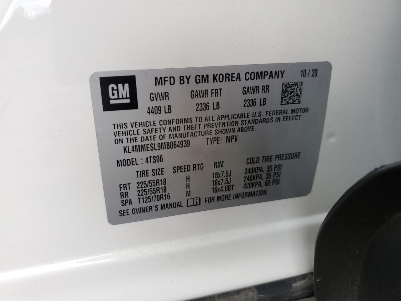 KL4MMESL9MB064939 2021 Buick Encore Gx Select