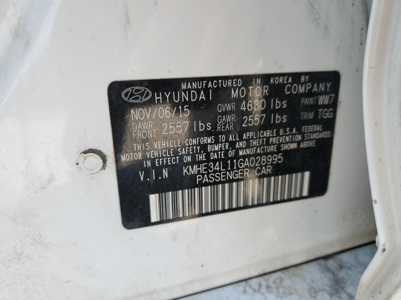 KMHE34L11GA028995 2016 Hyundai Sonata Hybrid