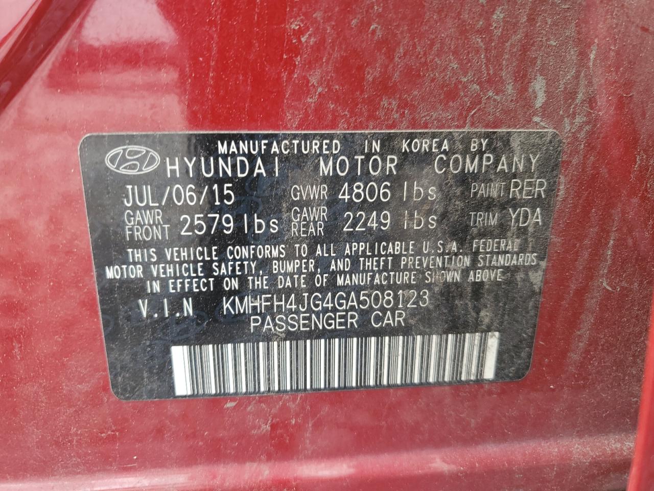 KMHFH4JG4GA508123 2016 HYUNDAI AZERA - Image 12