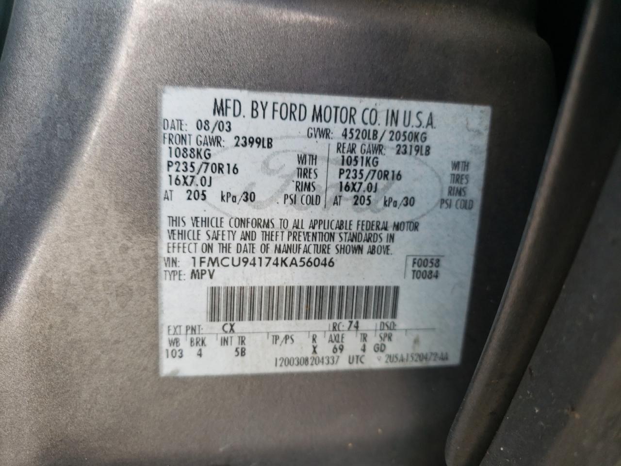 1FMCU94174KA56046 2004 Ford Escape Limited