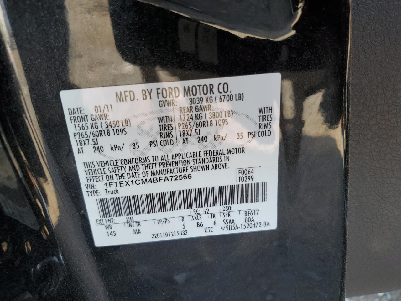 1FTEX1CM4BFA72566 2011 Ford F150 Super Cab
