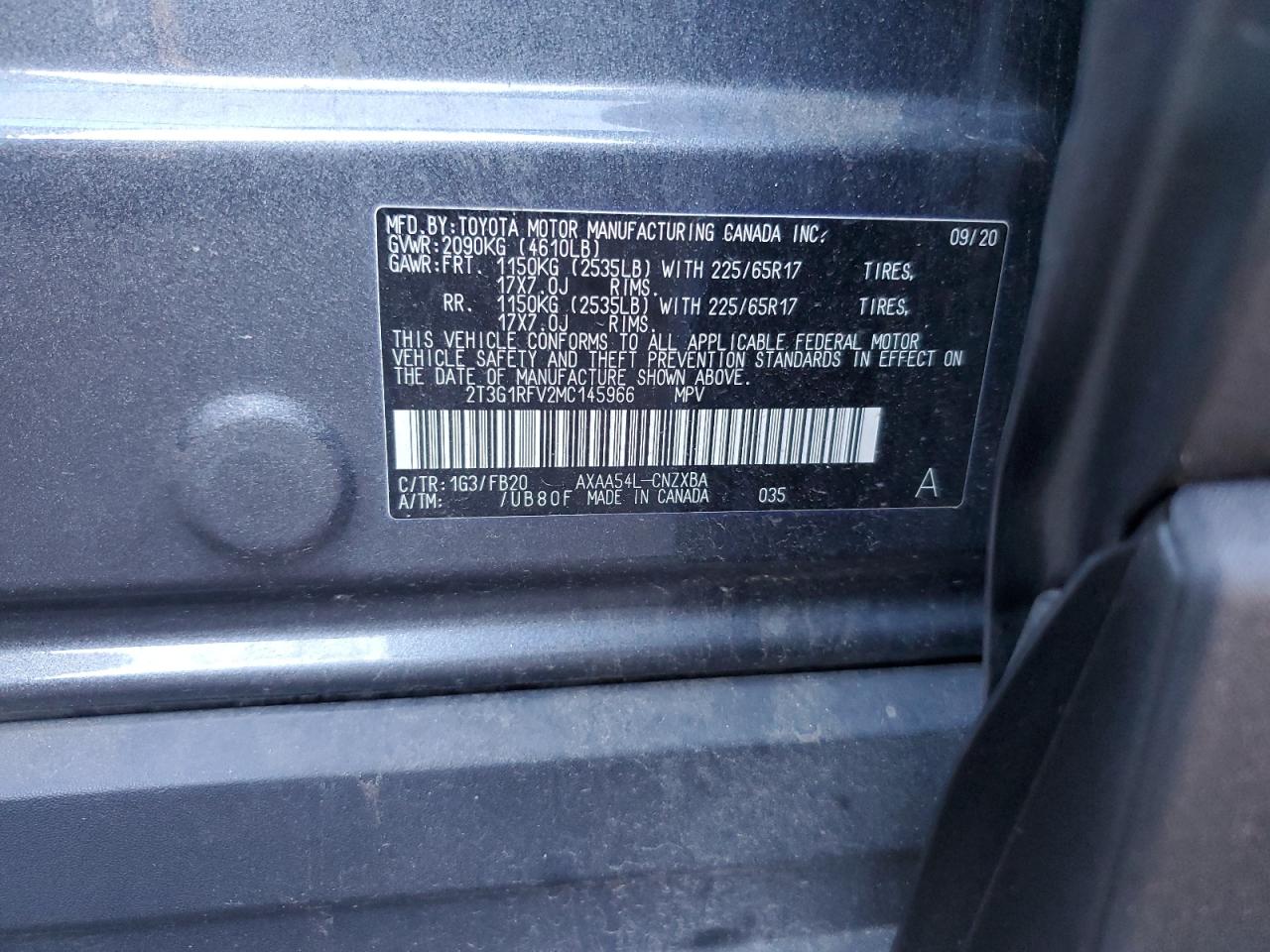 2T3G1RFV2MC145966 2021 Toyota Rav4 Le