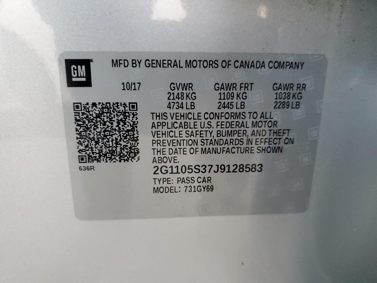 2G1105S37J9128583 2018 Chevrolet Impala Lt