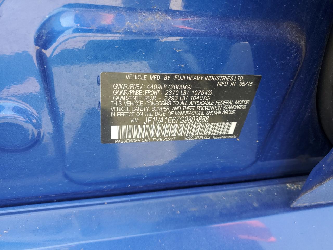 JF1VA1E67G9803888 2016 Subaru Wrx Premium