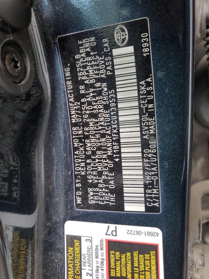 4T1BF1FKXCU139535 2012 Toyota Camry Base