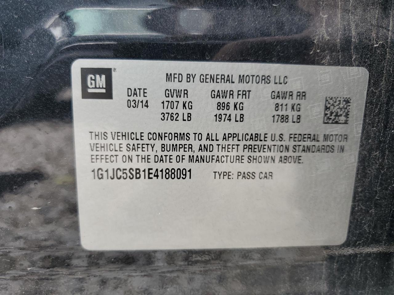 1G1JC5SB1E4188091 2014 Chevrolet Sonic Lt