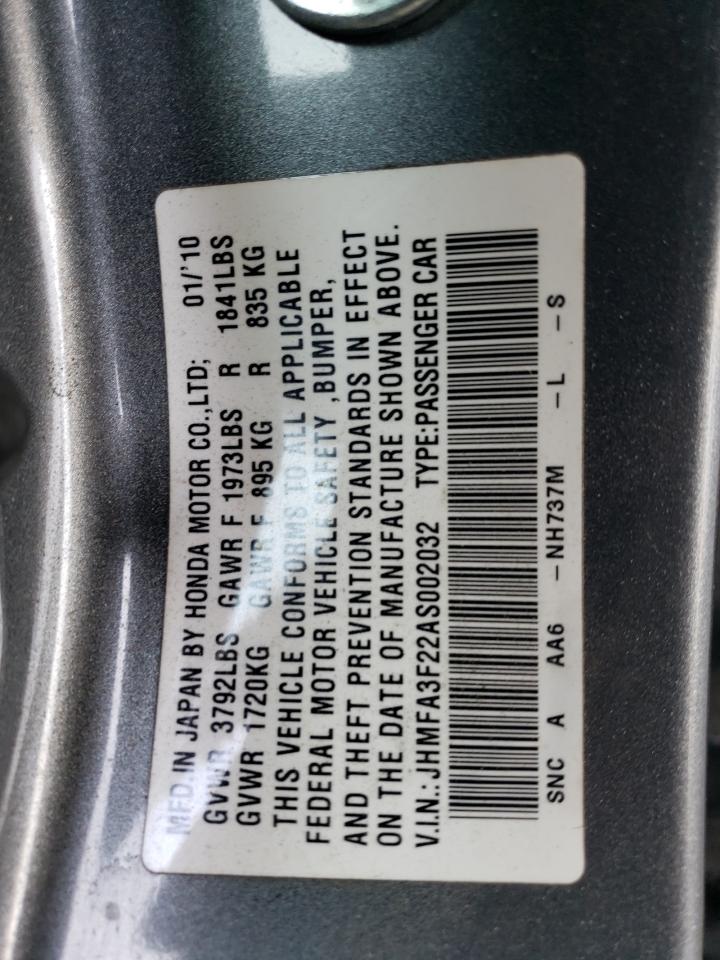 JHMFA3F22AS002032 2010 Honda Civic Hybrid