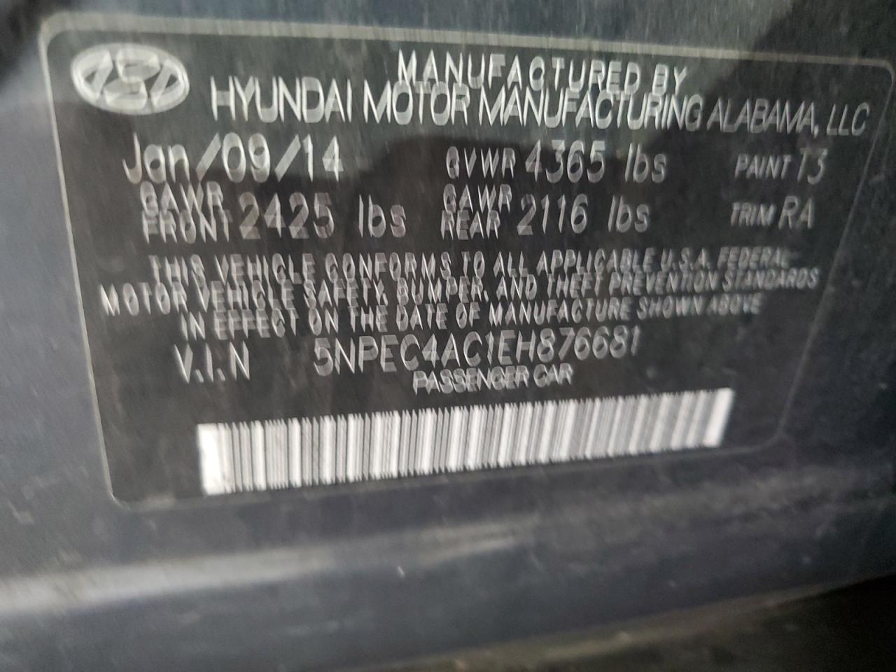 5NPEC4AC1EH876681 2014 Hyundai Sonata Se