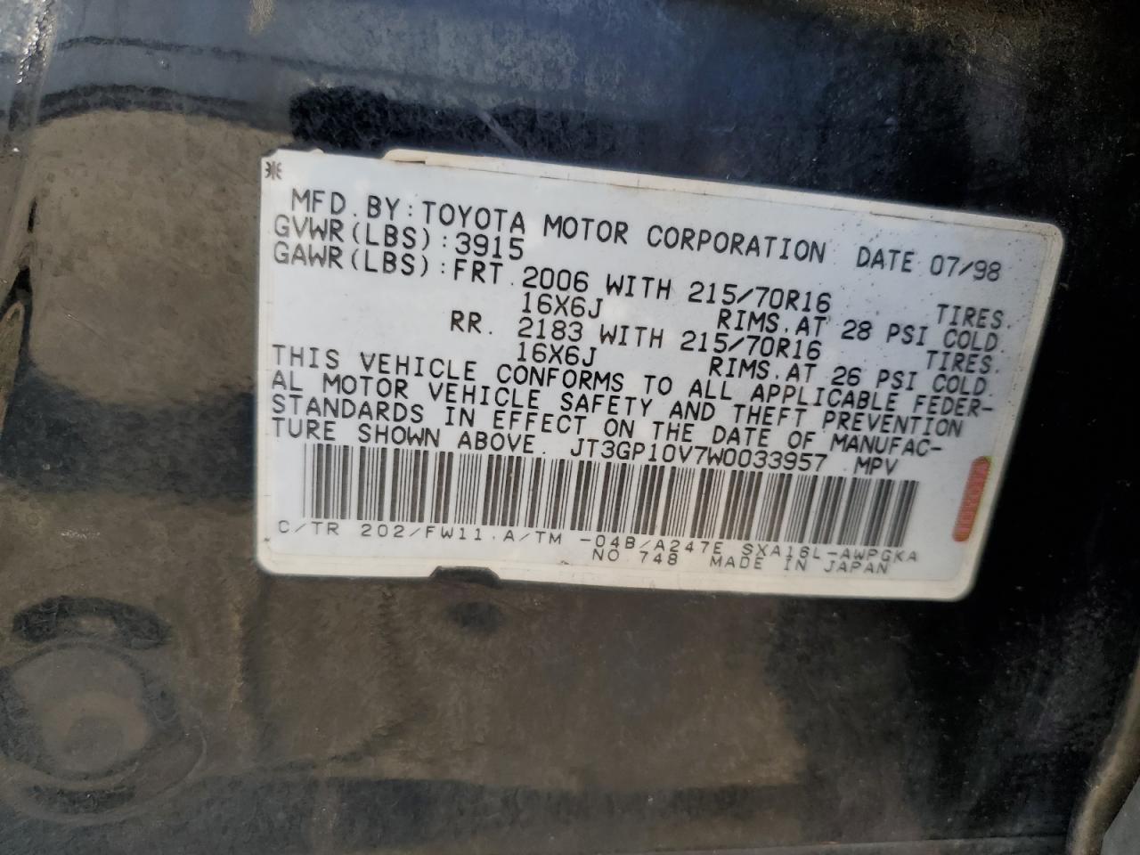 JT3GP10V7W0033957 1998 Toyota Rav4