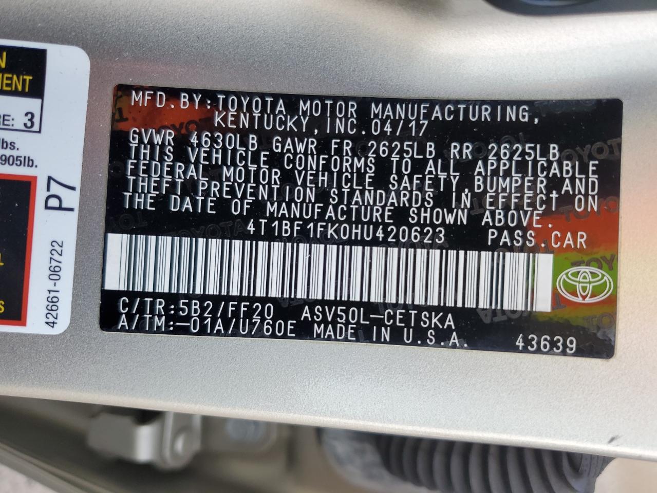 4T1BF1FK0HU420623 2017 TOYOTA CAMRY - Image 12