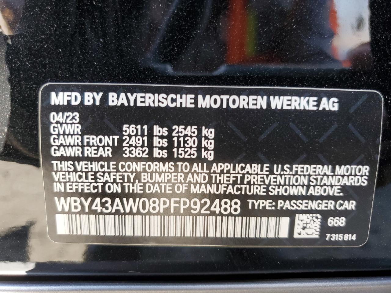 WBY43AW08PFP92488 2023 BMW I4 Edrive 35