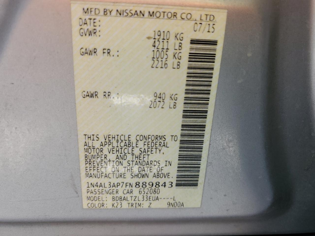 1N4AL3AP7FN889843 2015 Nissan Altima 2.5