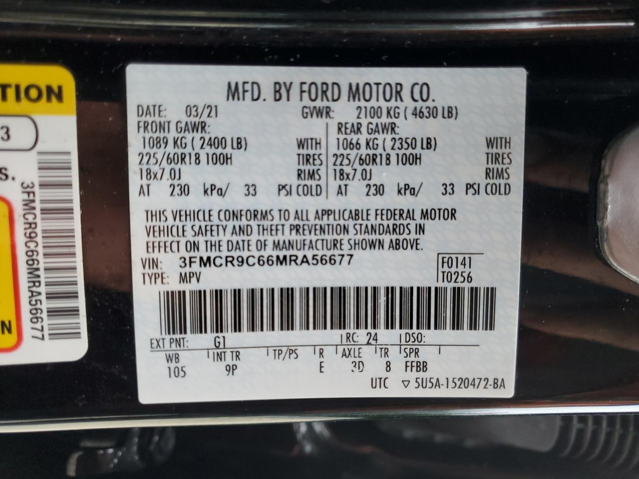 3FMCR9C66MRA56677 2021 Ford Bronco Sport Outer Banks