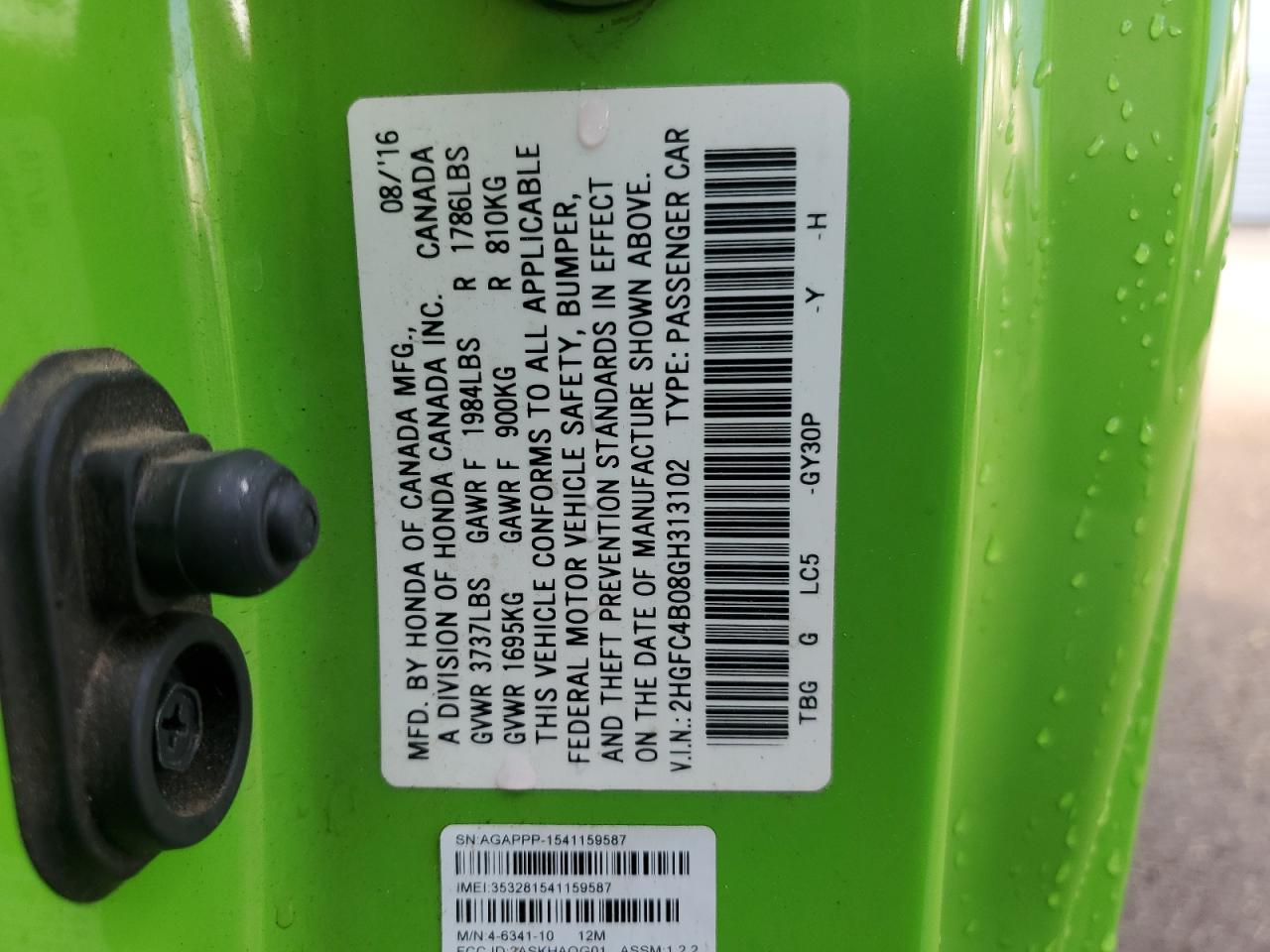 2HGFC4B08GH313102 2016 Honda Civic Lx