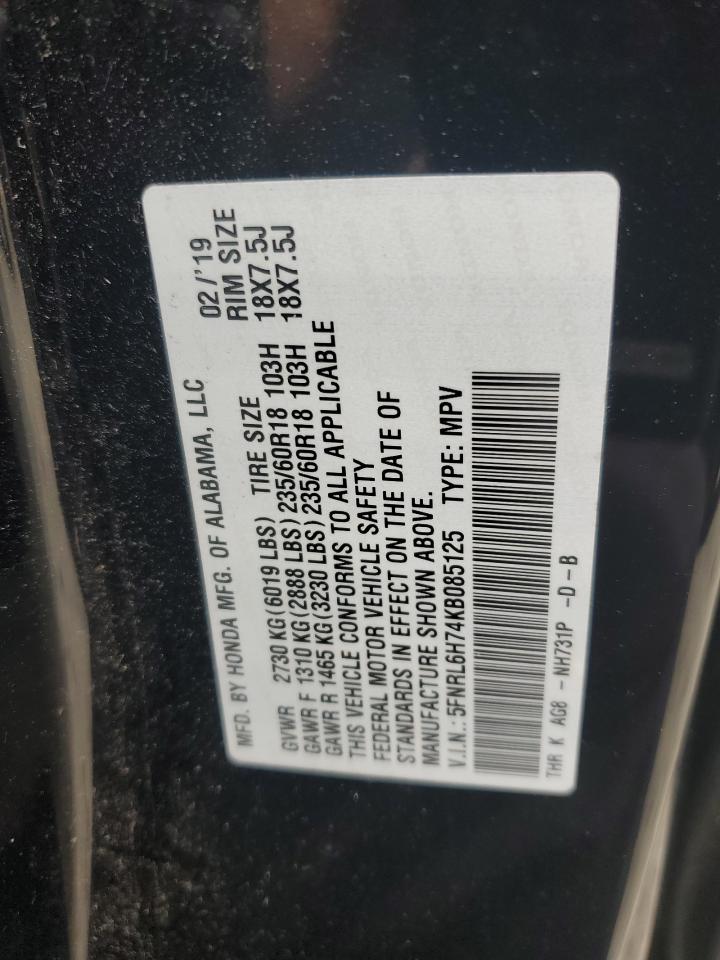 5FNRL6H74KB085125 2019 Honda Odyssey Exl