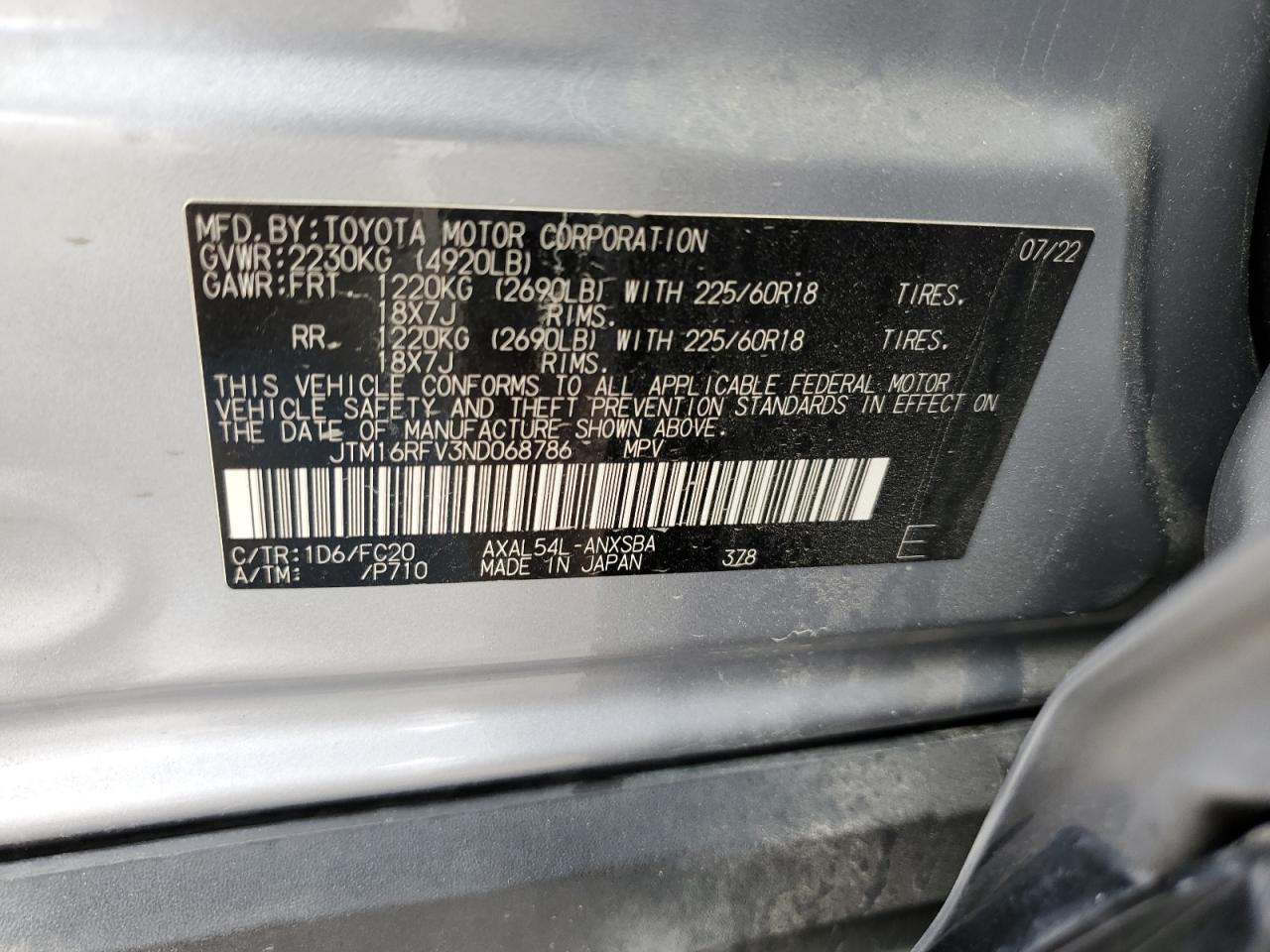 JTM16RFV3ND068786 2022 Toyota Rav4 Se