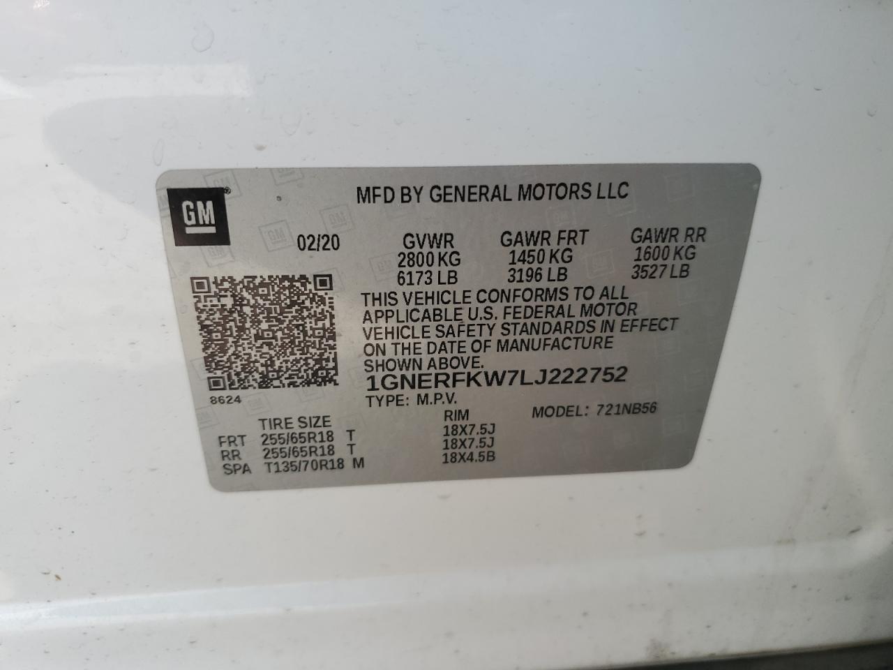 1GNERFKW7LJ222752 2020 Chevrolet Traverse Ls