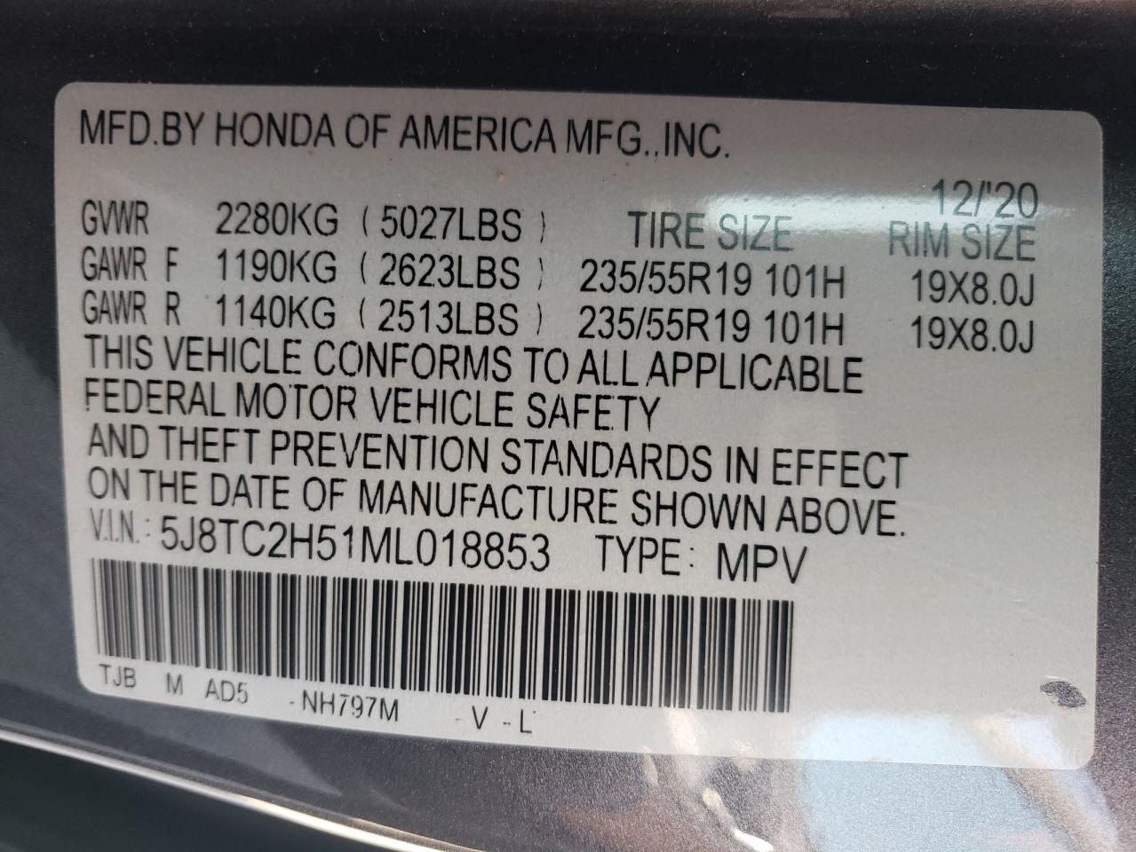 5J8TC2H51ML018853 2021 Acura Rdx Technology