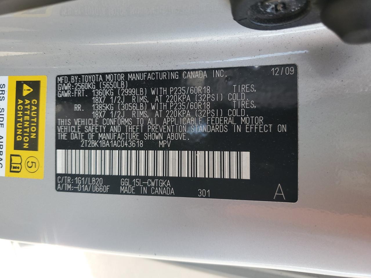 2T2BK1BA1AC043618 2010 Lexus Rx 350