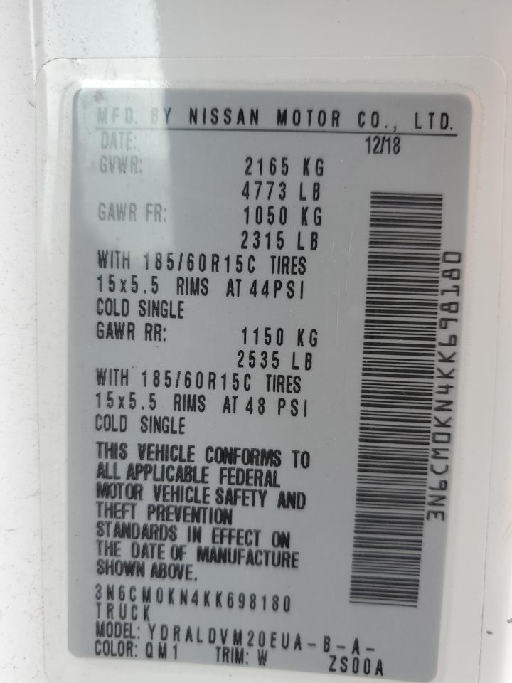 3N6CM0KN4KK698180 2019 Nissan Nv200 2.5S