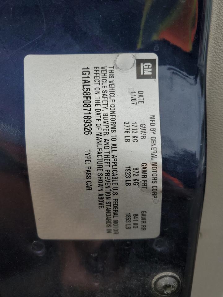 2008 Chevrolet Cobalt Lt VIN: 1G1AL58F087189326 Lot: 72713234