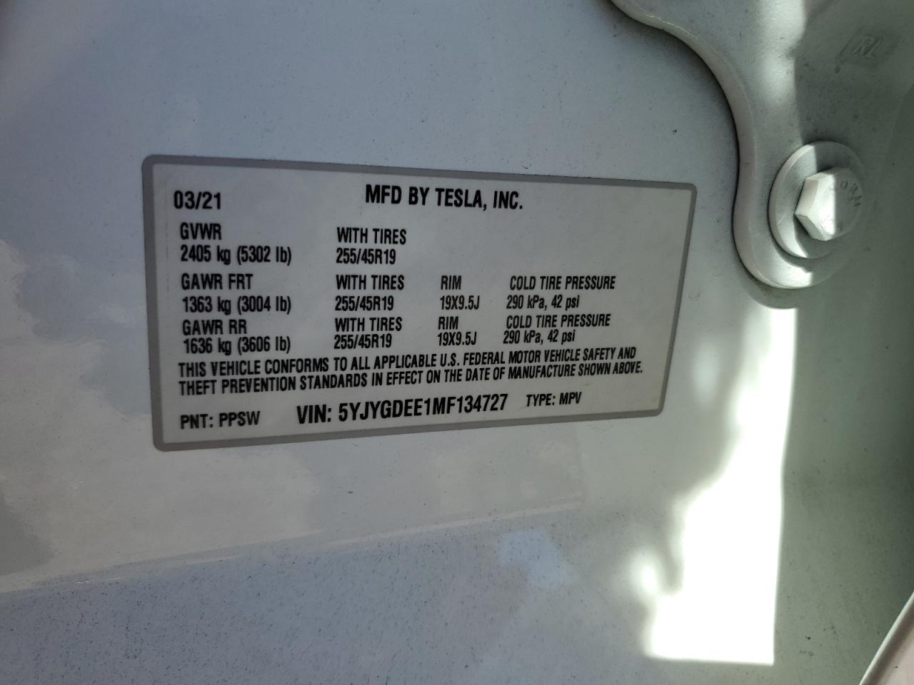 5YJYGDEE1MF134727 2021 Tesla Model Y